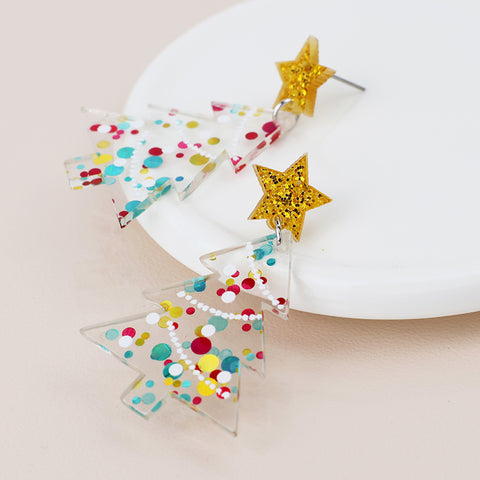 Acrylic Christmas Tree Earrings - Various Colours