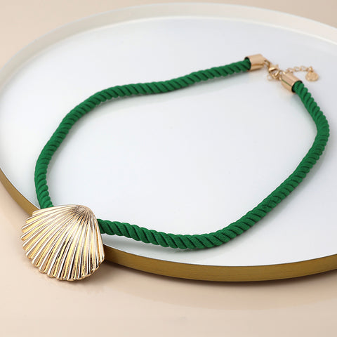 Green Clam Shell Cord Necklace