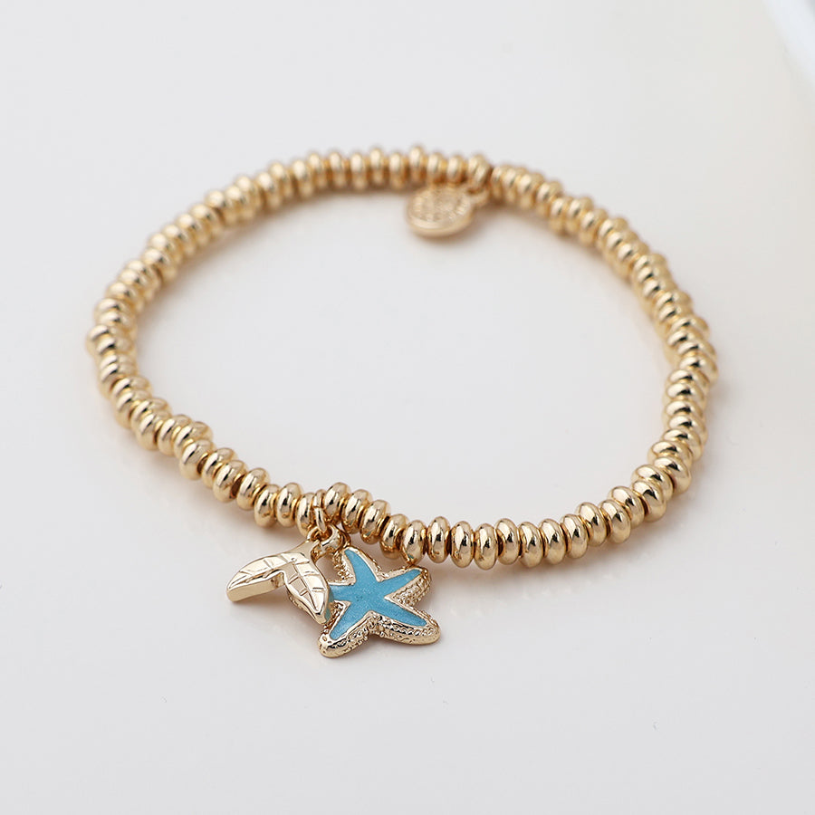 Golden Whale Tail and Starfish Charm Bracelet