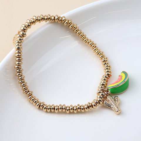 Golden Cactus and Melon Slice Charm Bracelet