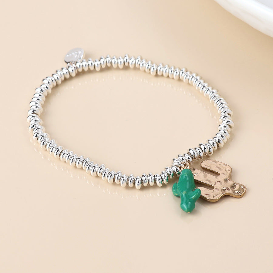 Bracelet with Gold and Green Cactus Charms