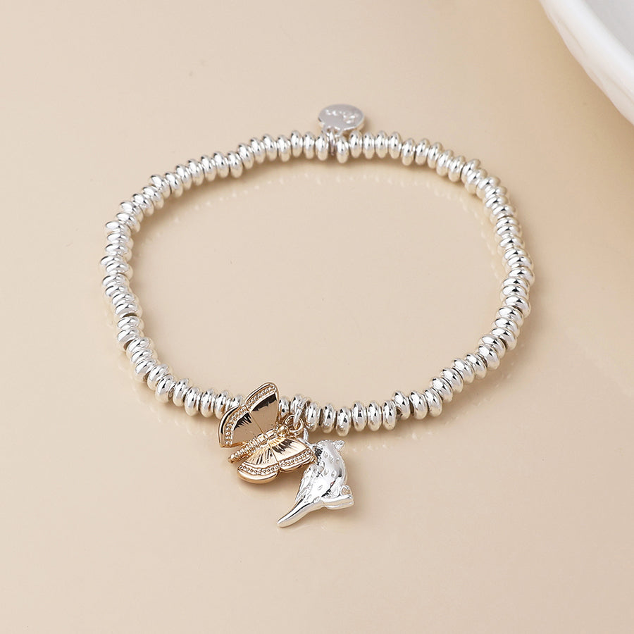 Bird and Golden Butterfly Charm Bracelet