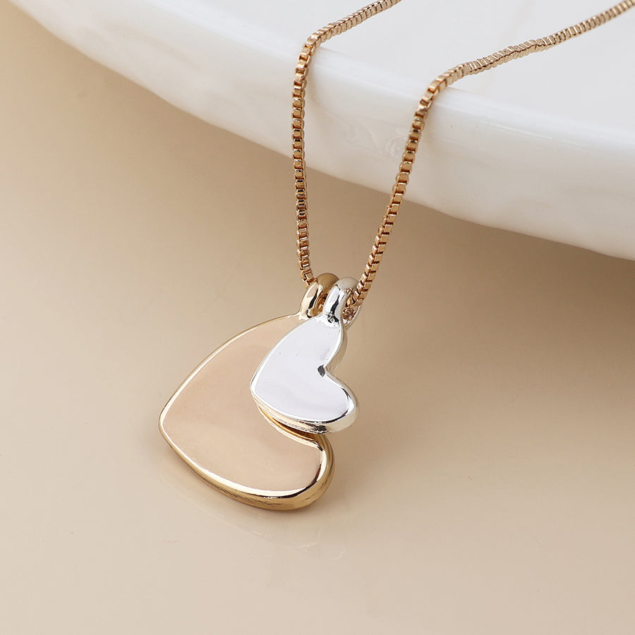 Golden and Silver Double Heart Necklace