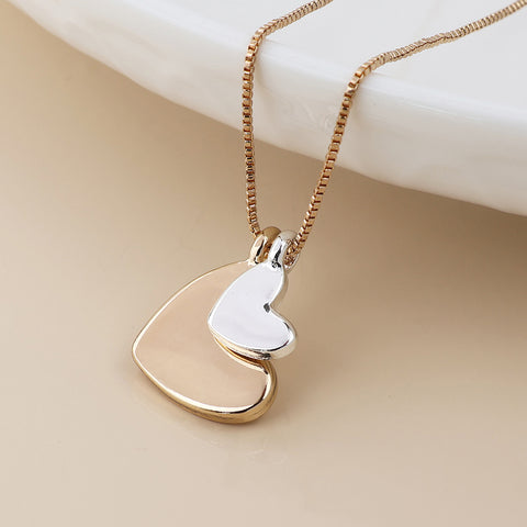 Golden and Silver Double Heart Necklace