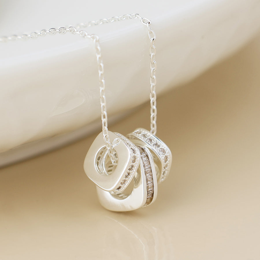 Crystal Square Rings Necklace