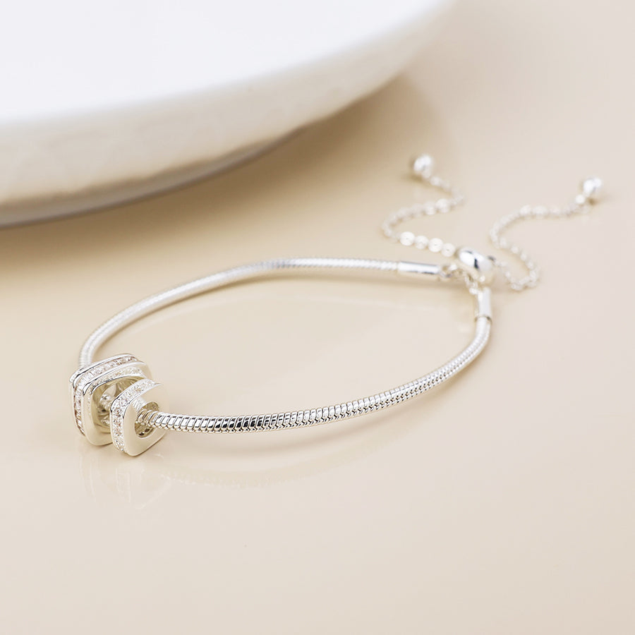 Silver Crystal Square Rings Bracelet