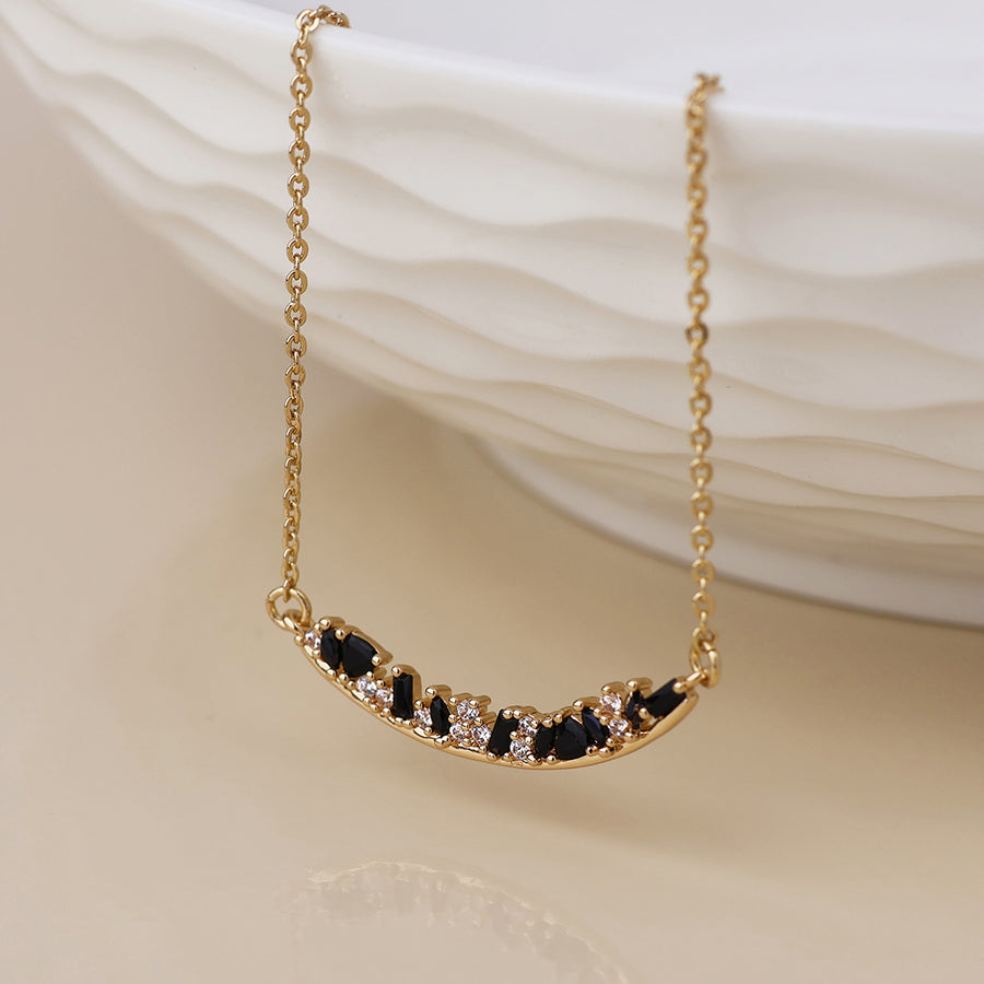 Maggie Curved Bar and Black Crystals Necklace
