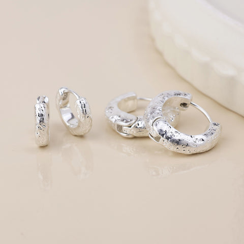 Molten Textured Huggie Hoop Earrings - Various Colours