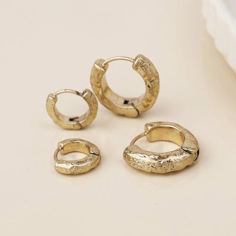 Molten Textured Huggie Hoop Earrings - Various Colours