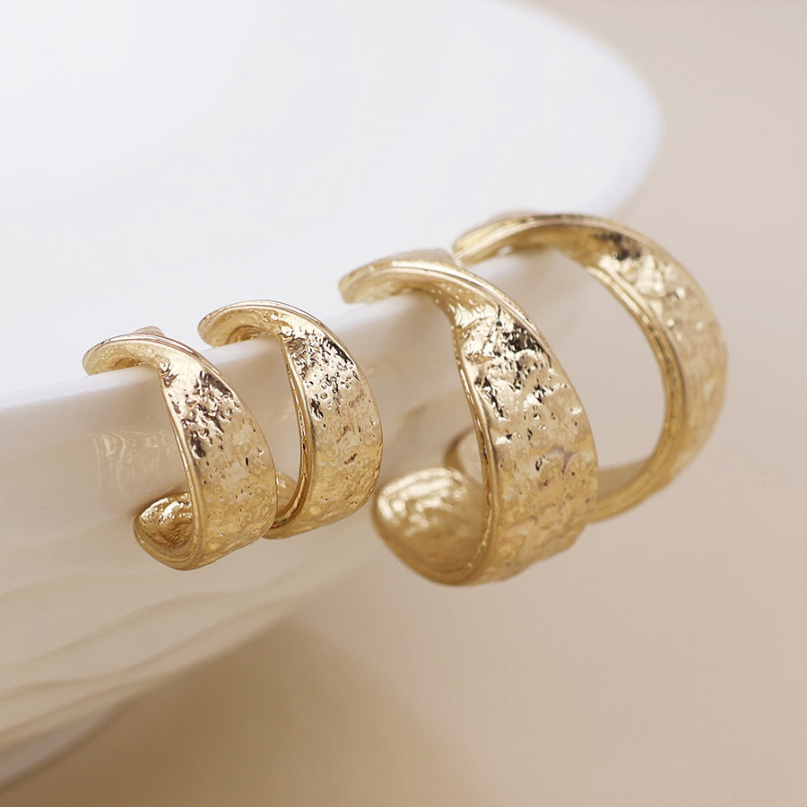 Molten Worn Textured Twist Hoop Duo