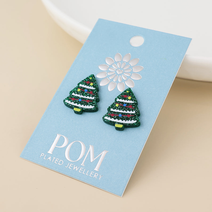 Sprucy Green Xmas Tree Stud Earrings