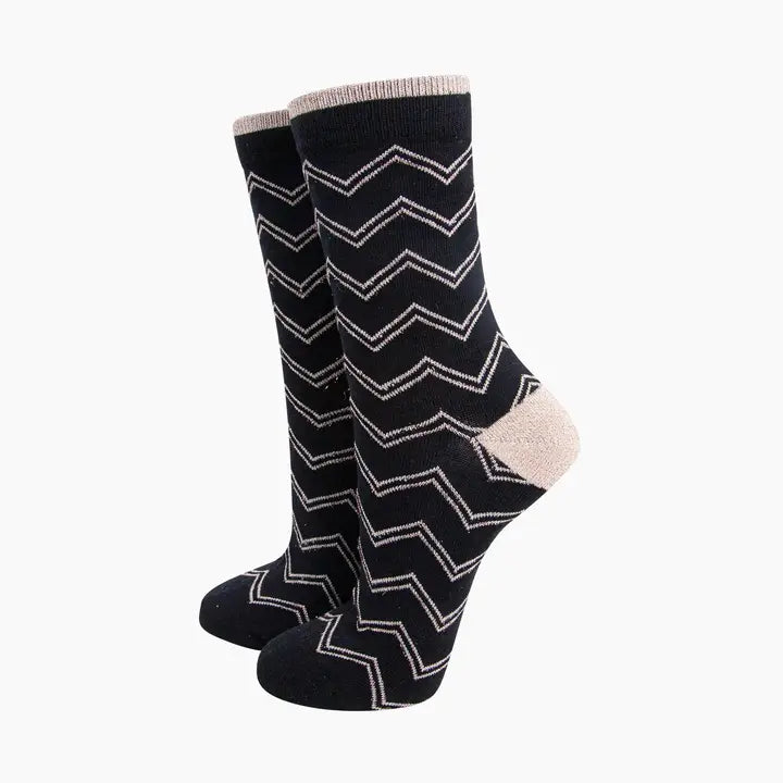 Zig Zag Glitter Socks - Various Colours
