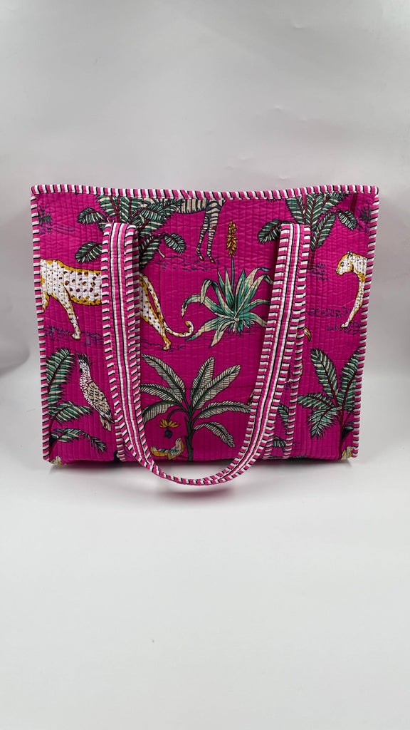 Kantha Quilted Boho Animal Reversible Tote Bag 