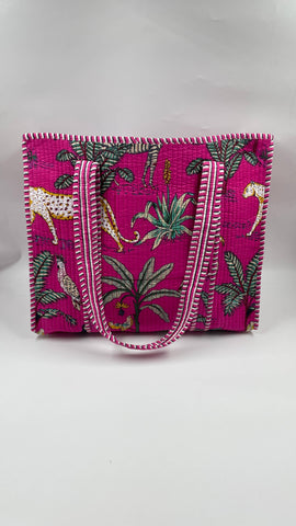 Kantha Quilted Boho Animal Reversible Tote Bag 