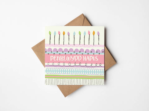 Penblwydd Hapus Stripe Card