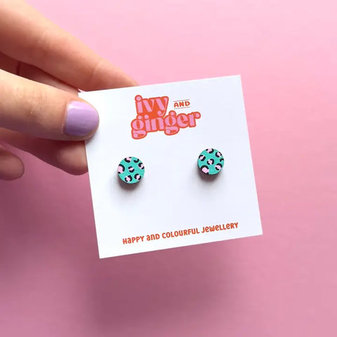 Leopard Print Circle Earrings - Various Colours