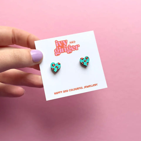 Leopard Print Heart Earrings - Various Colours