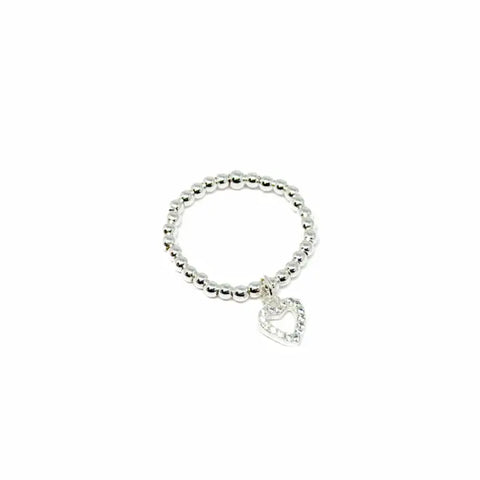 Silver Bead Stretch Ring - Various Charms