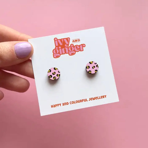 Leopard Print Circle Earrings - Various Colours