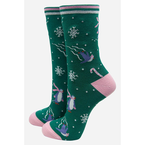 Green Penguin Christmas Socks