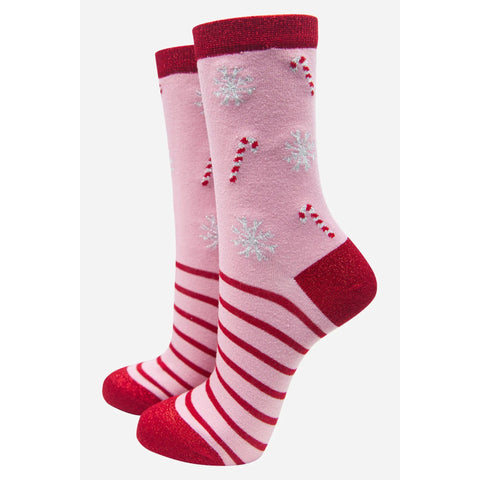 Candy Cane Stripe Socks - Red/Pink