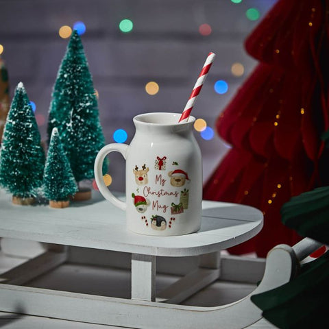 Christmas Milk Bottle Style Mug With Animals Print