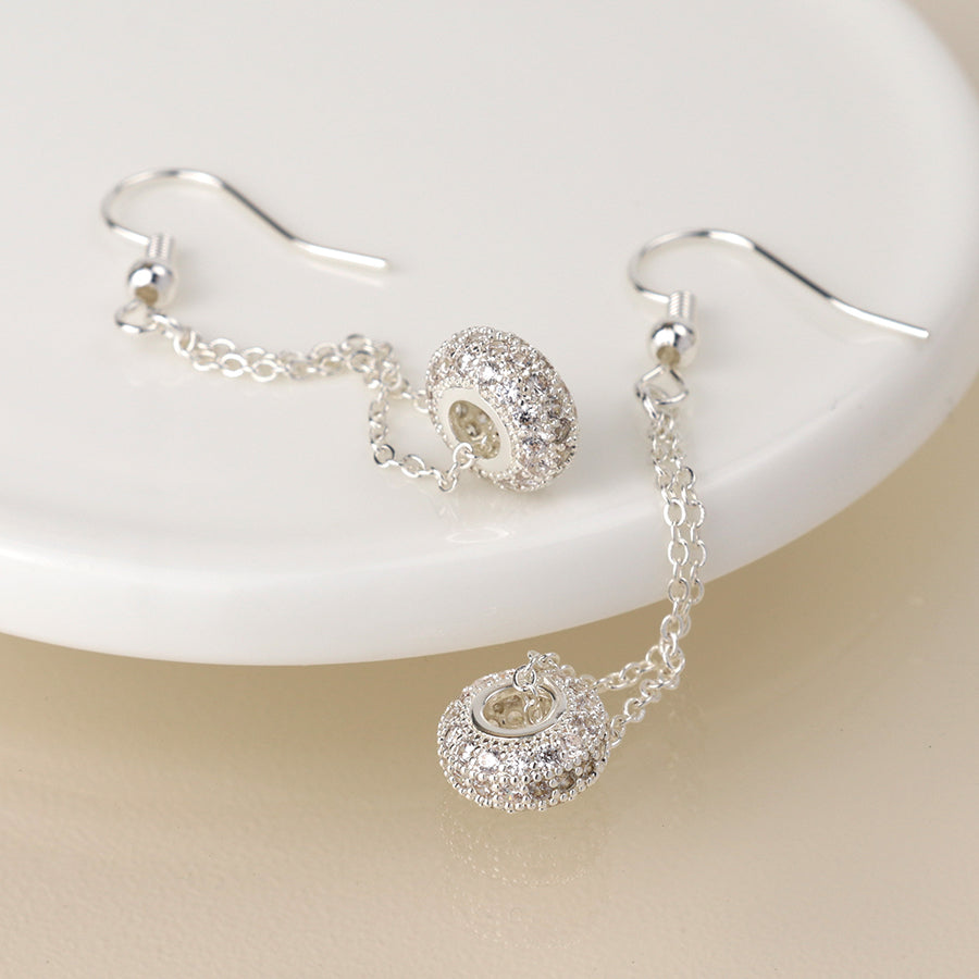 Silver Plated Pave Crystal Hoop & Chain Earrings