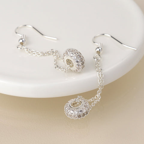 Silver Plated Pave Crystal Hoop & Chain Earrings