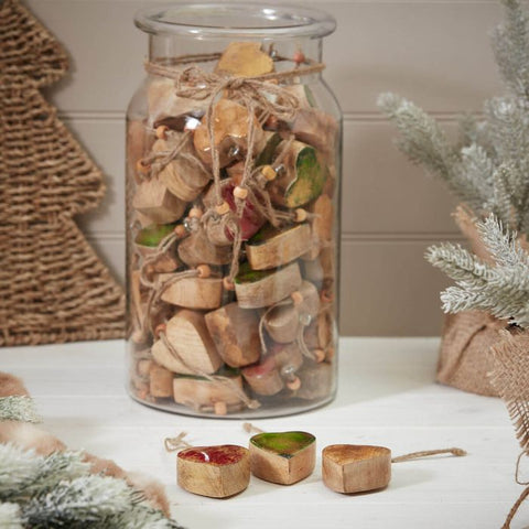 Mango Wood And Enamel Hanging Heart Decoration - Various Colours