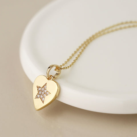 Golden Heart Necklace & Pave Crystal Star