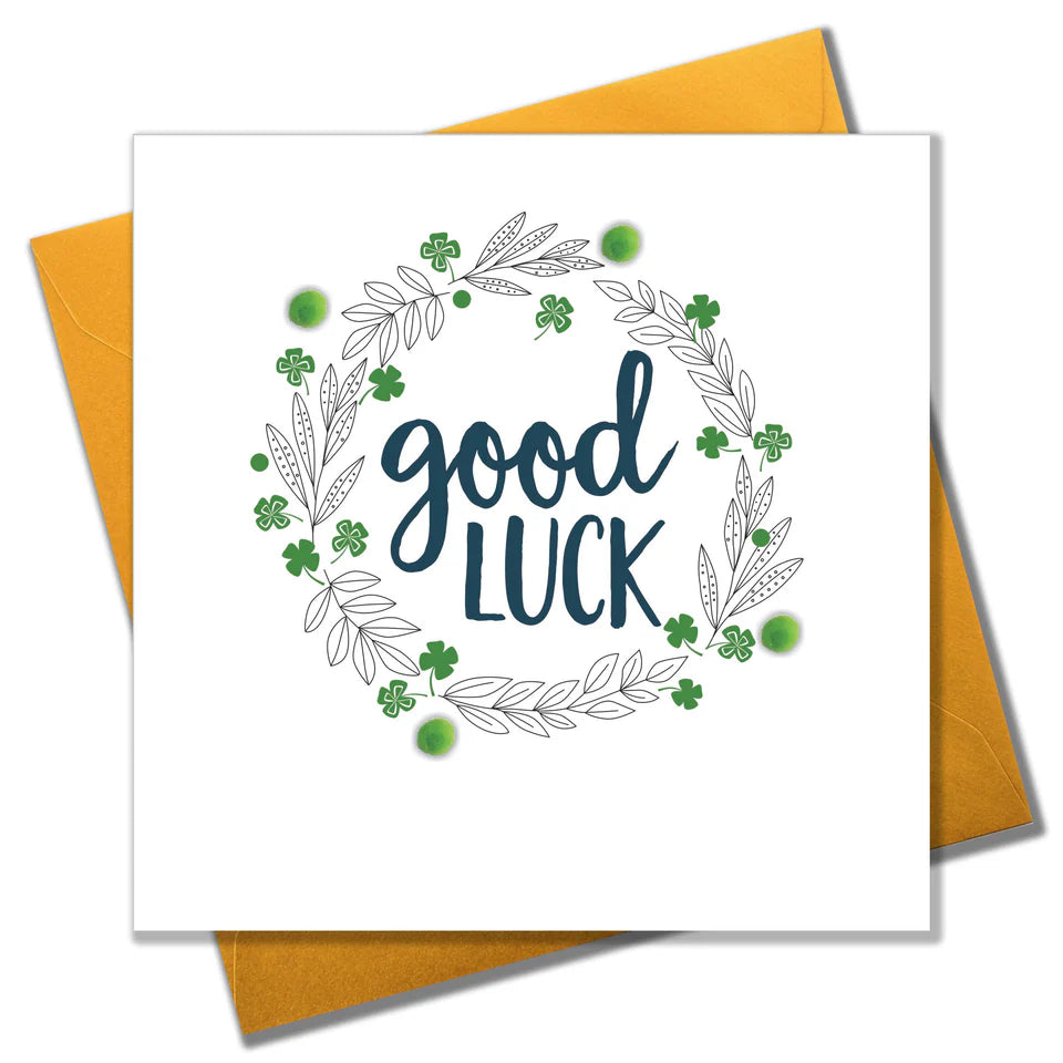 Good Luck, 4 Leaf Clover Embellished With Pompoms