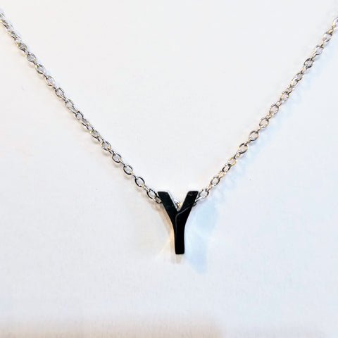 Alphabet Letter Pendant Necklace - Silver