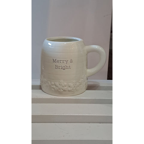 White Mug With Snowflakes Merry And Bright