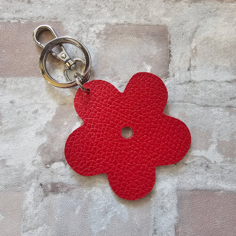 Leather Flower Keyring - Various Colours
