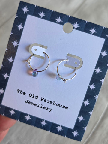 Sterling Silver Hoop & Teardrop  - Various Stones