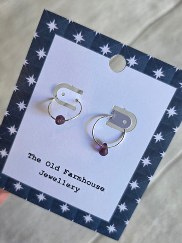 Sterling Silver Hoop & Teardrop  - Various Stones
