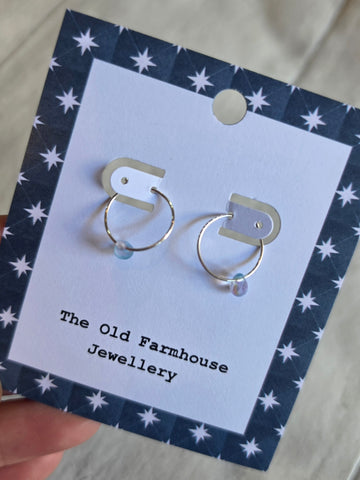 Sterling Silver Hoop & Teardrop  - Various Stones