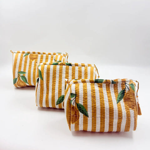Mustard Stripe Lemon Quilted Wash Bag - Various Sizes