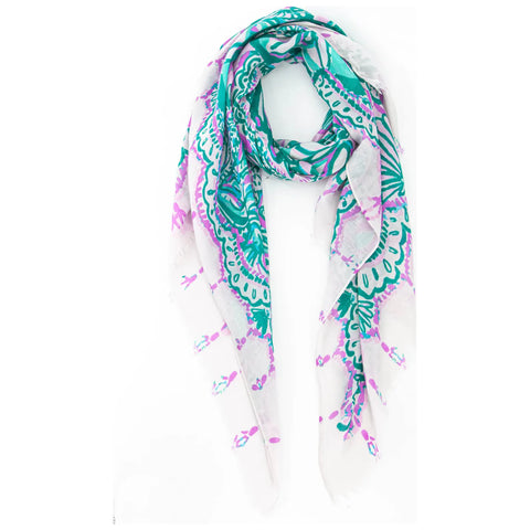 Ornate Under the Sea Shell and Fish Print Scarf - Various Colours