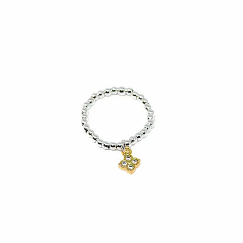 Silver Bead Stretch Ring - Various Charms