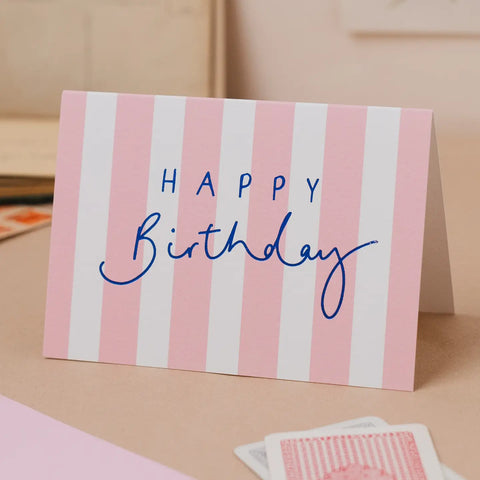 Happy Birthday Pink Stripe Card