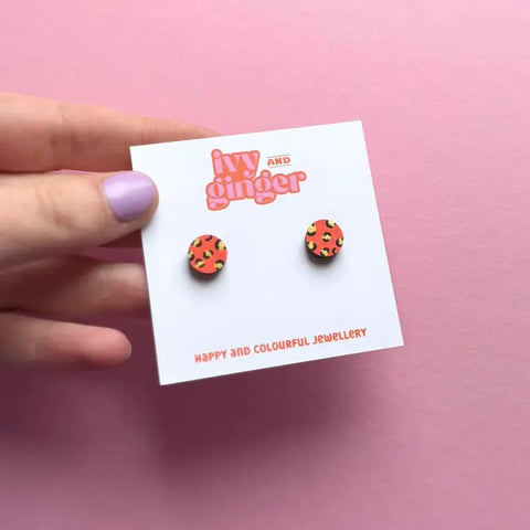 Leopard Print Circle Earrings - Various Colours