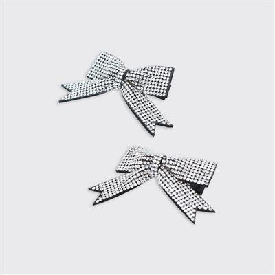 Set of 2 Hair Bow Clips - Silver