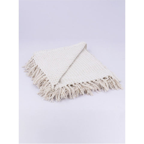 Off White Boucle Cotton Knit Throw