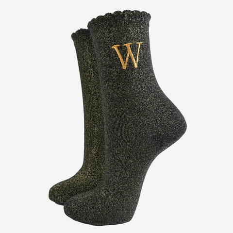 Gold Initial Glitter Socks - Various