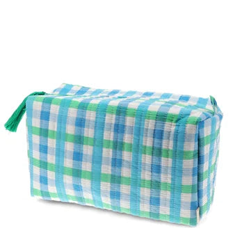 Blue Gingham Quilted Wash Bag