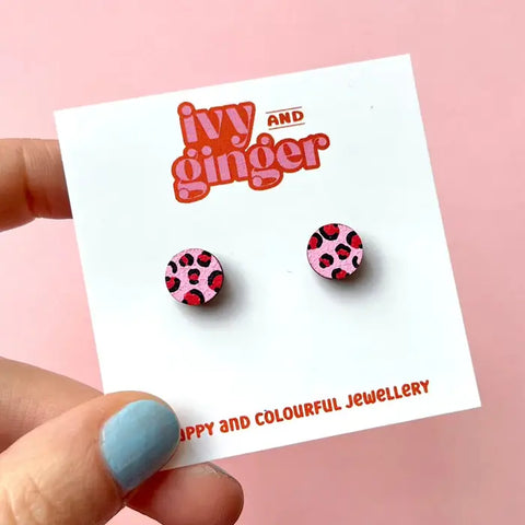Leopard Print Circle Earrings - Various Colours