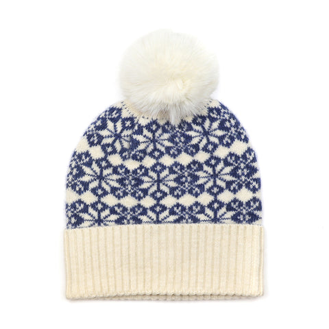 Scandi Star Flower Knit Bobble Hat -  Various Colours