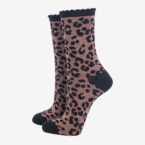 Glitter Leopard Print Socks - Various Colours