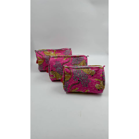 Pink Leopard Quilted Wash Bag - Various Sizes